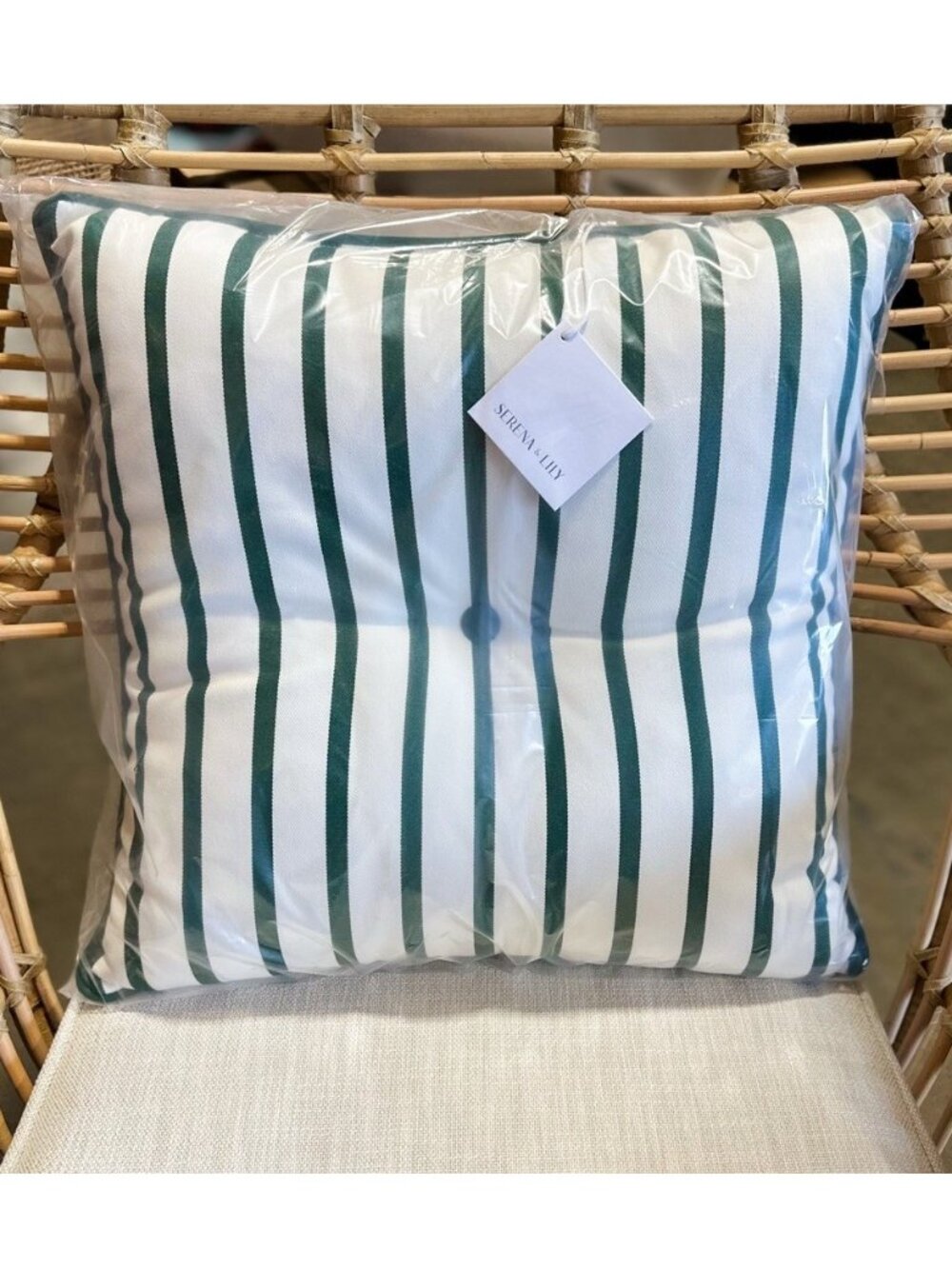 NEW Serena & Lily Sunbrella Lido Stripe Pillow (20” SQ)-Botanical Green